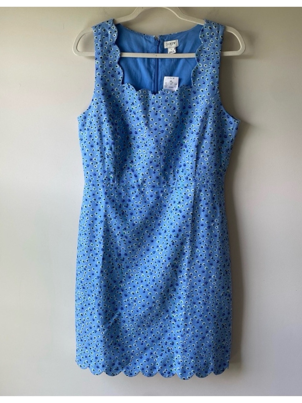 NEW J. Crew Factory Basketweave Scallop Edge Dress Etoile Ditsy Peri Navy Sz 10